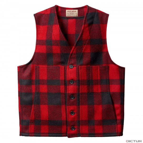 Filson Mackinaw Wool Vest, Red/Black Plaid, Size L