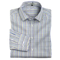 Men's Shirt, Men's Shirt, Chequered, Blue/Green/White, Convertible Cuffs, Size 44