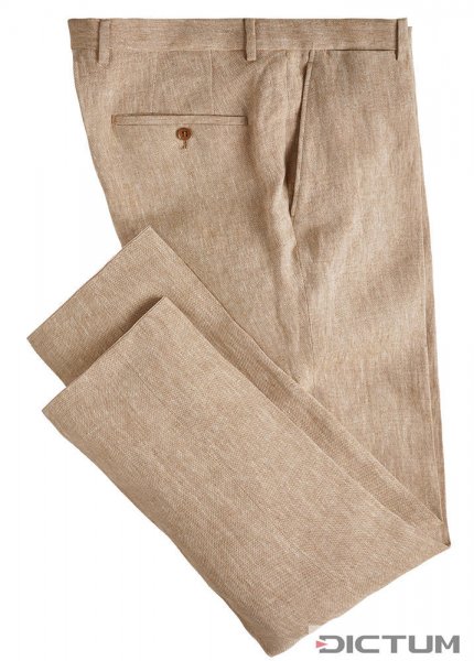 Men's Trousers, Irish Linen, Beige/White, Size 52