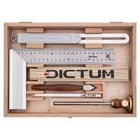 Jeu d’outils de mesure et de traçage, coffret en bois, 6 pièces