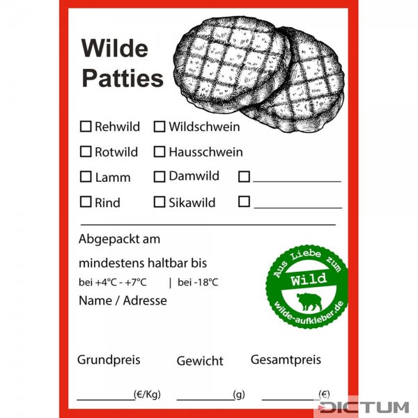 Wildbret-Aufkleber für Vakuumbeutel, Wilde Patties