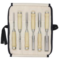 DICTUM Stemmeisen-Satz, DICTUM Stemmeisen-Satz, lange Bauform, 6-teilig, in Baumwollrolltasche