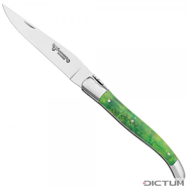 Cuchillo plegable Laguiole, madera de álamo veteado verde